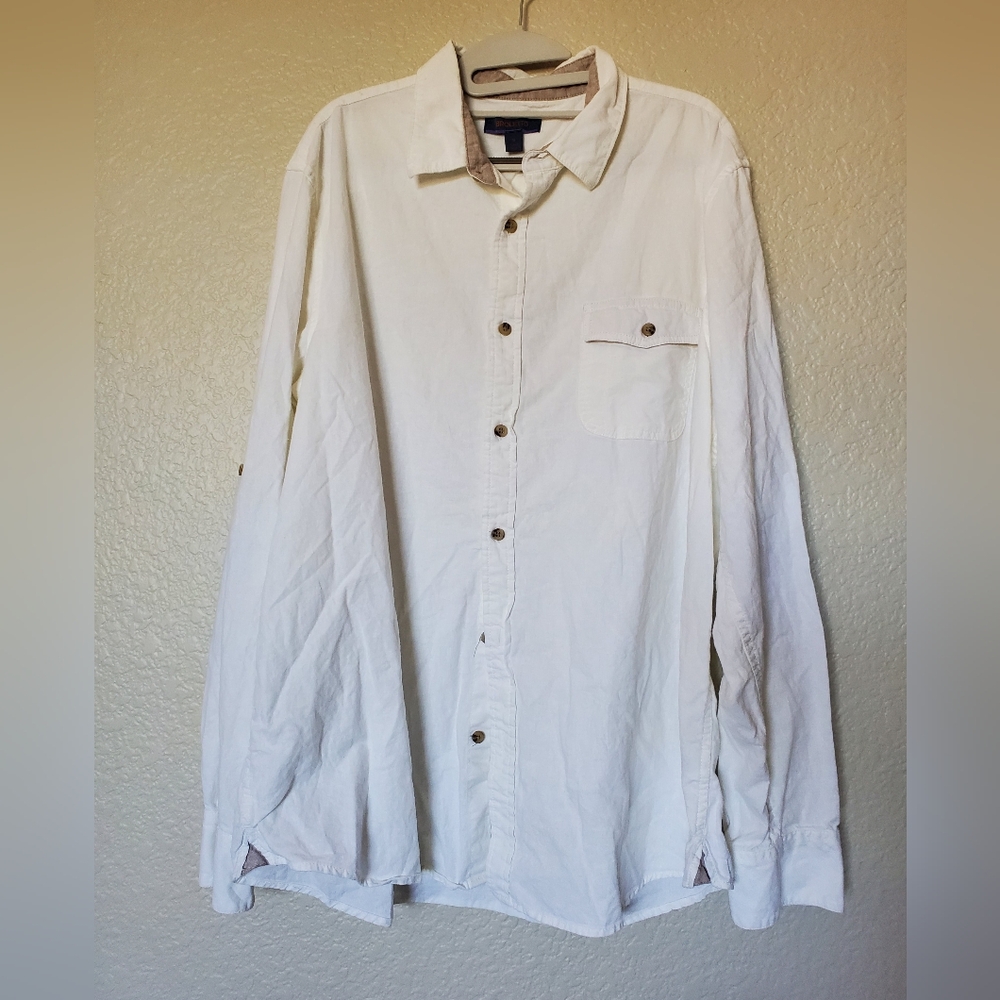 Broletto White Long Sleeve Button Up Linen Shirt Collared Men's Size X-Large